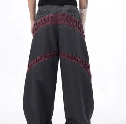 Retro three-dimensional keel casual sports trousers in white or black rayon viscose fabric