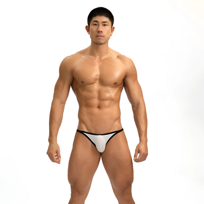 Men's solid colour low waist briefs in white and grey with rib weave fabric