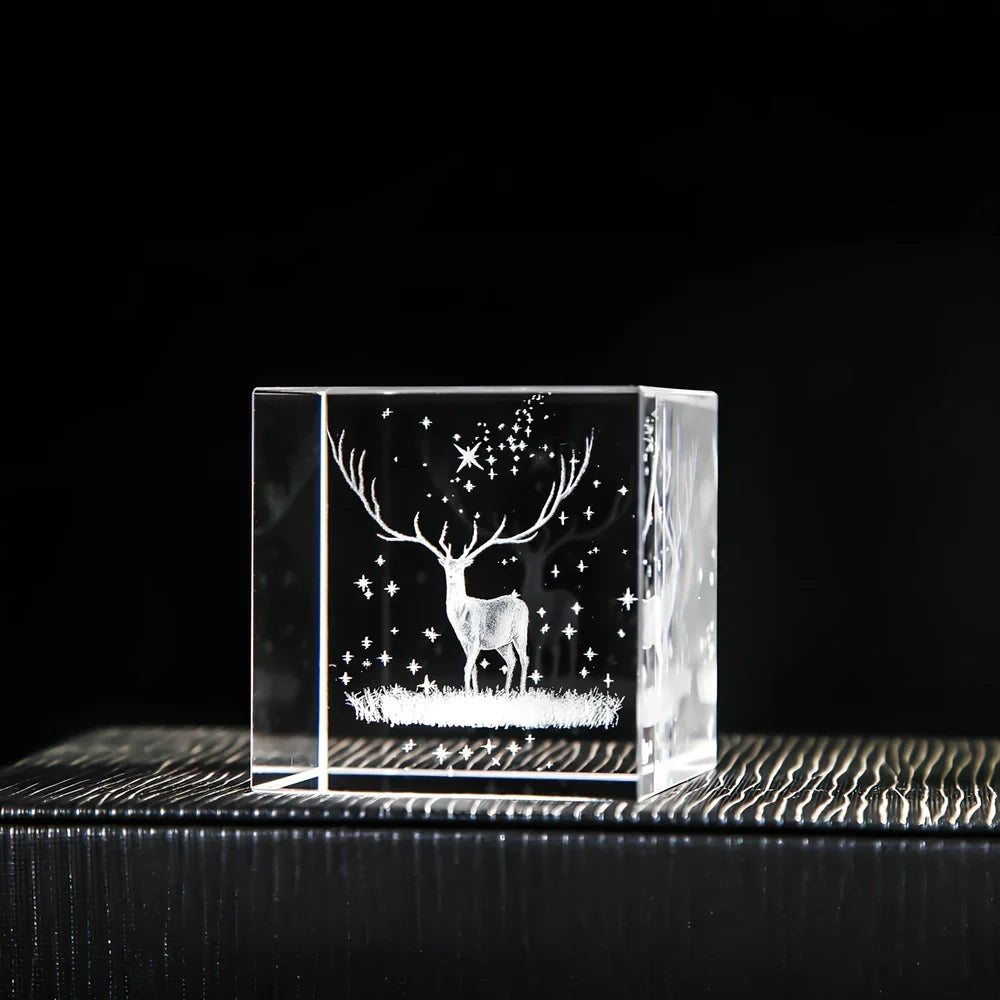 White crystal lotus cube desktop ornament showing geometric pattern and precise square dimensions