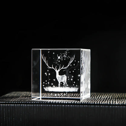 White crystal lotus cube desktop ornament showing geometric pattern and precise square dimensions