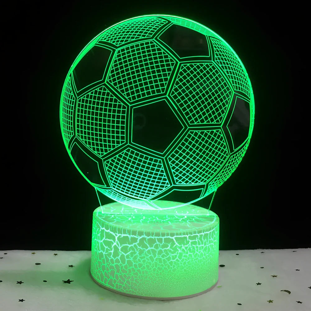 3D colour-changing football night light with 87mm ABS base, USB cable, and remote, projecting in 7 hues