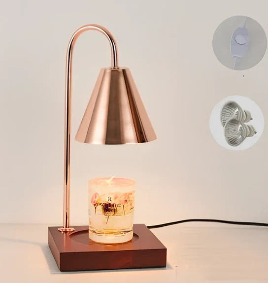 Log aromatherapy melting wax lamp measuring 37cm tall with natural wood base and white lampshade