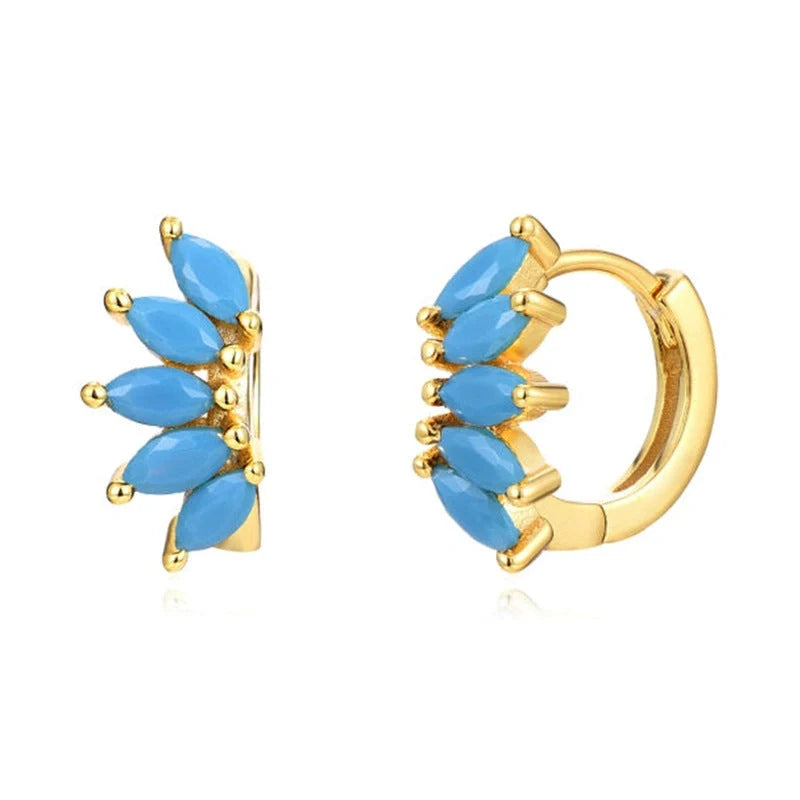 Gold plated horse eye stone earrings in wave shape, available in multiple colors