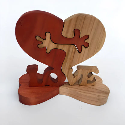 Engraved wooden geometric heart ornament, 10x13x2 cm, in colour A for desktop love decor