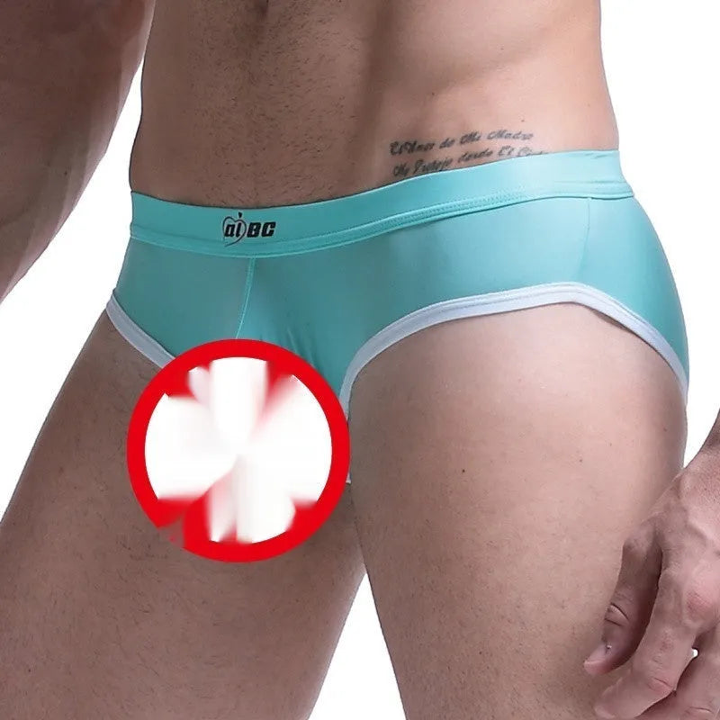 Men's ice silk bazooka briefs in mid waist design with bullet separation, available in multiple colours