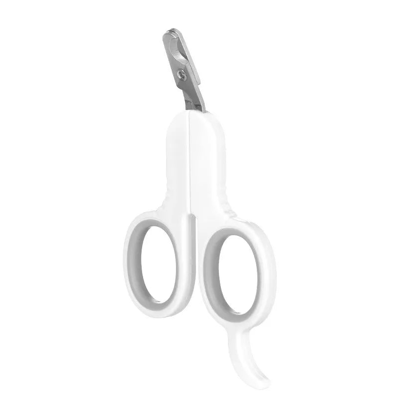 Professional grey pet nail clippers with curved safety tips and a rubberised ergonomic handle on a white background.