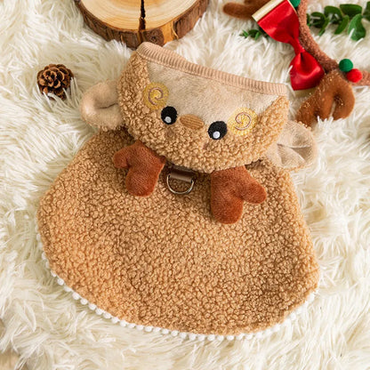 Green elk cartoon design polyester cat winter coat for cats 1kg to 10kg