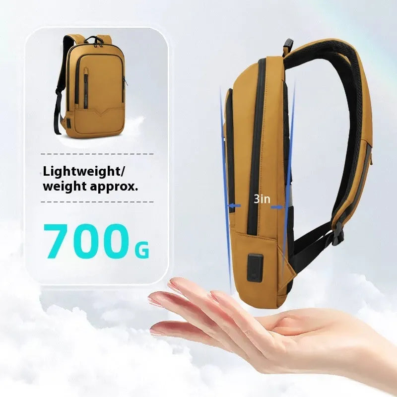 Lightweight men's polyester commuter backpack with USB charging port in multiple colour options.