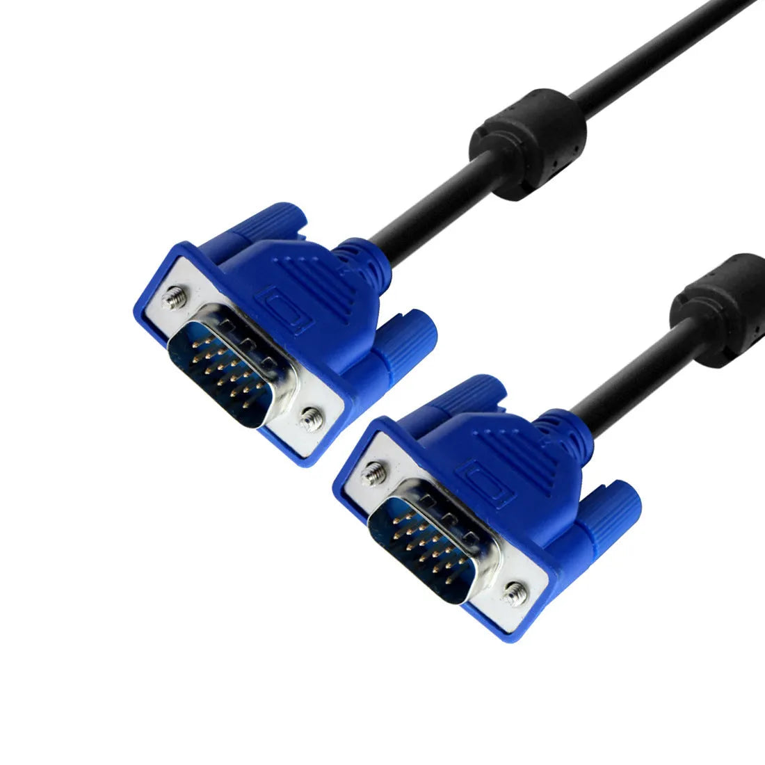 Black VGA cable with blue connector heads measuring 1.5 metres for computer to monitor connections