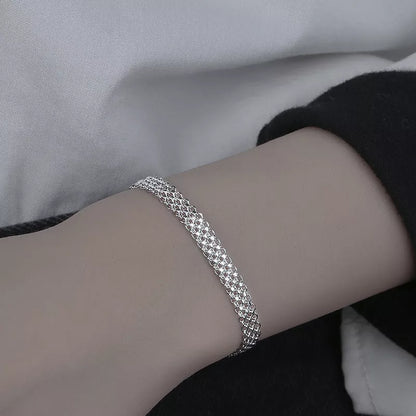 Multi-layer lace woven round beads chain bracelet in white gold color, perfect for women's fashion accessories.