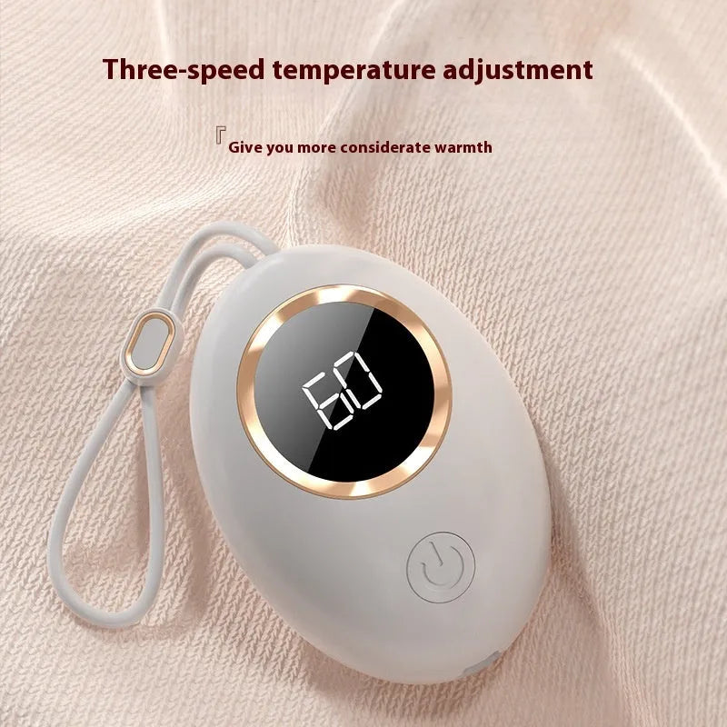 Hand warmer power bank with digital display in charming blue colour, showing aluminium sheet heat dissipation design
