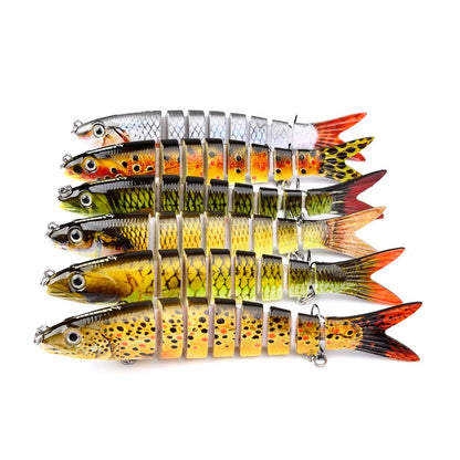 Premium multi-jointed pike fishing lures designed for enhanced trolling and casting, available in 12 vibrant colors.