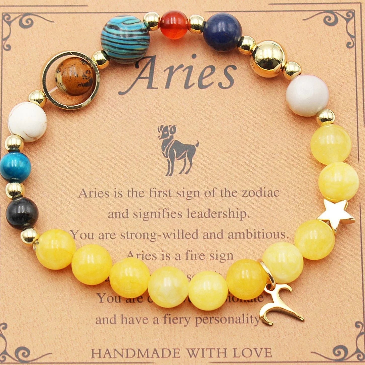 12 Constellation Morgan Stone Beaded Bracelet featuring detailed zodiac signs on 19mm beads