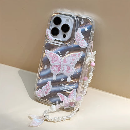 Phantom Painted Butterfly iPhone case in transparent TPU with mirror plate and bow detail