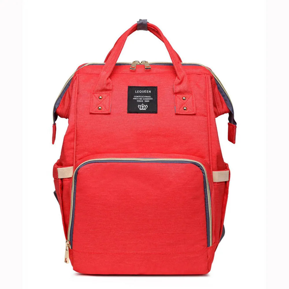 Oxford maternity nappy bag with 16-20L capacity, anti-theft design, bottle area, and multiple colour options