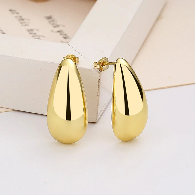 Water Drop Glossy 16k Real Gold Plated Geometric Earrings for Women
