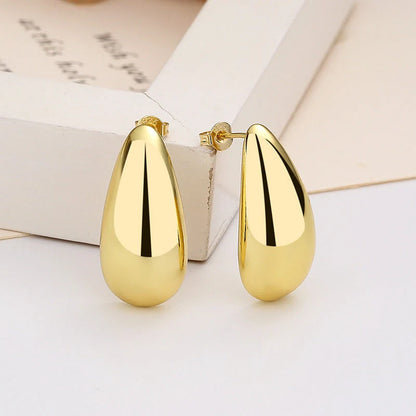 Water Drop Glossy 16k Real Gold Plated Geometric Earrings for Women