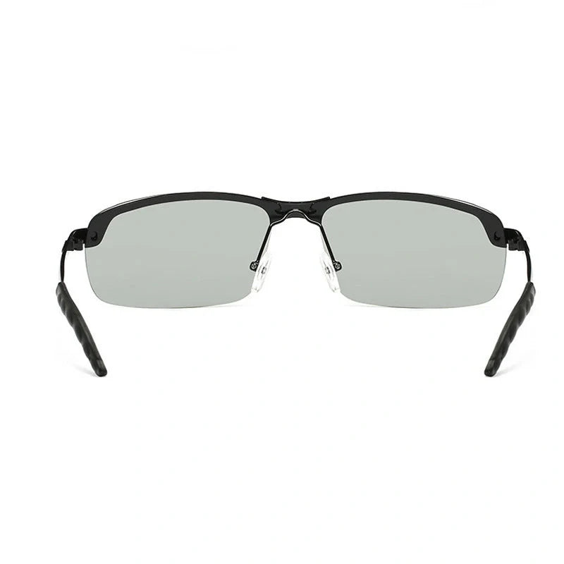 Men's driving glasses with color-changing polarized lenses in various frame colors