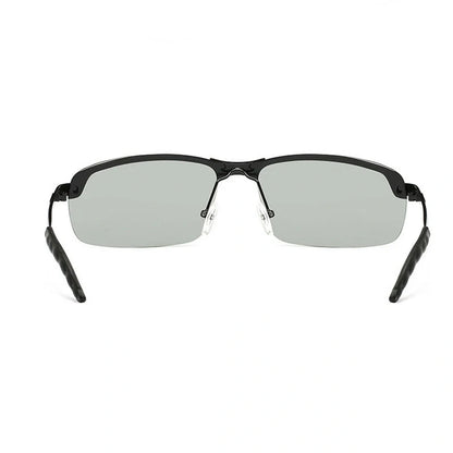 Men's driving glasses with color-changing polarized lenses in various frame colors
