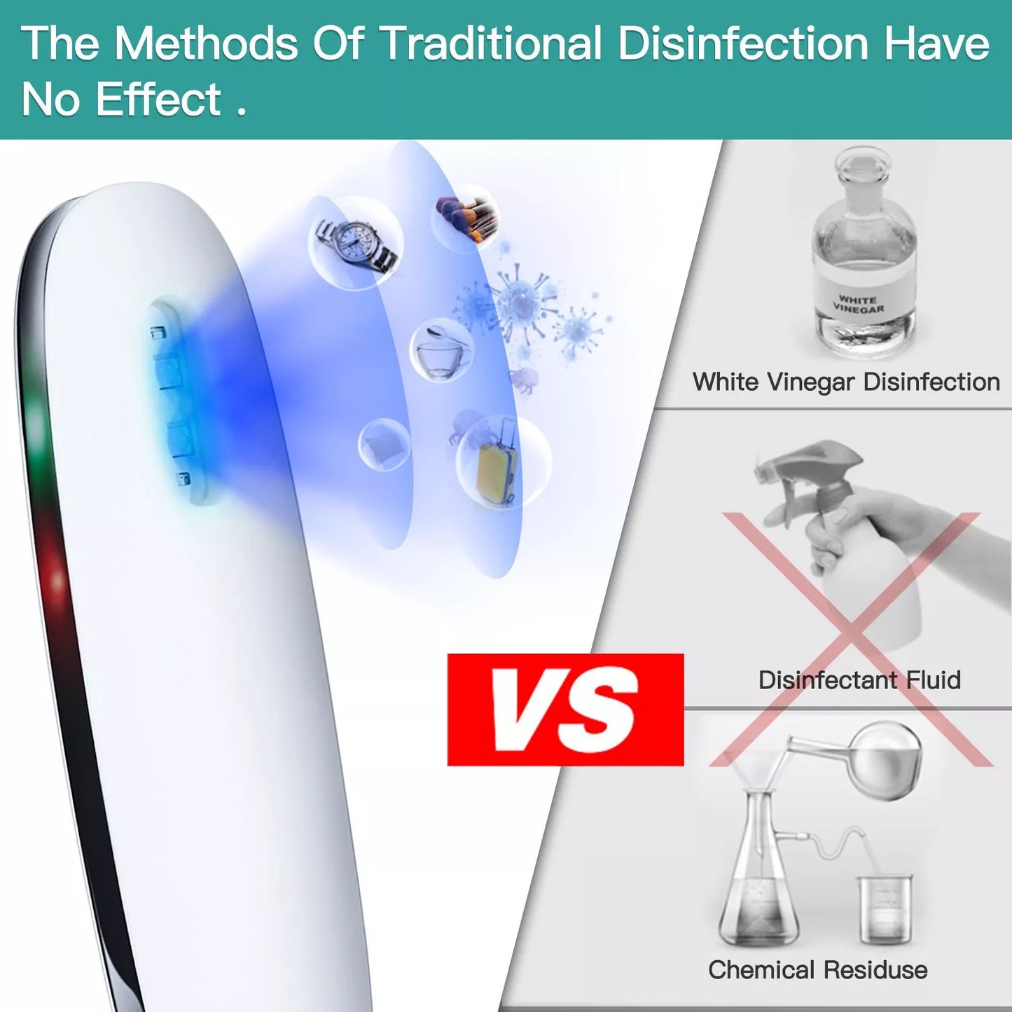 Compact UV disinfection lamp with USB cable, perfect for sterilizing small items on the go