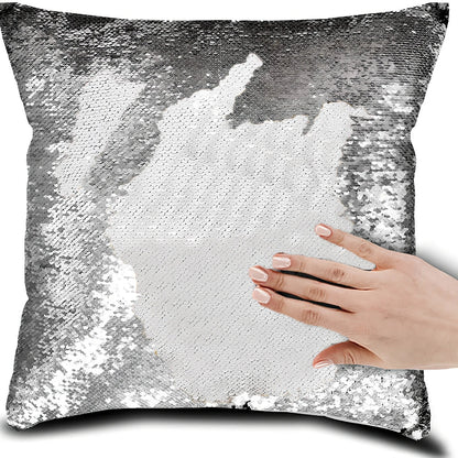 40x40cm square pillow cover showing colour-changing portrait pattern on knitted polyester fabric