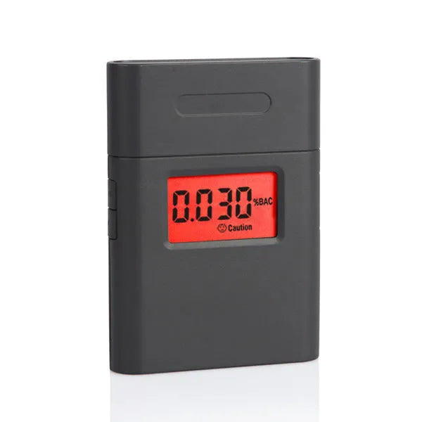 Black At-838 digital alcohol breathalyser on a plain background.