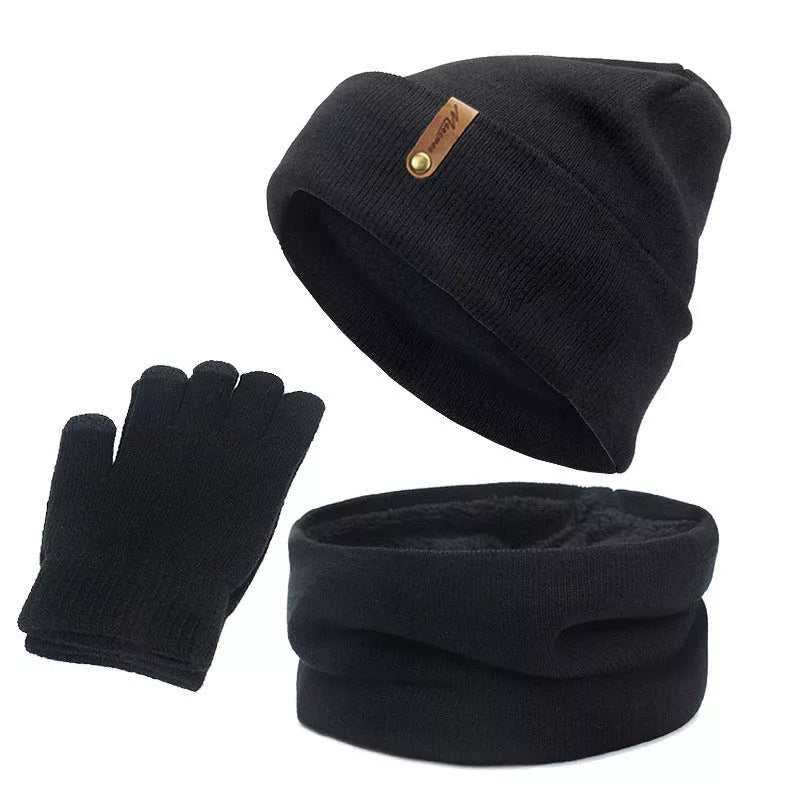 Wool touch screen gloves with scarf and hat set for cold weather