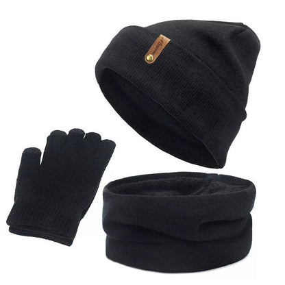 Wool touch screen gloves with scarf and hat set for cold weather