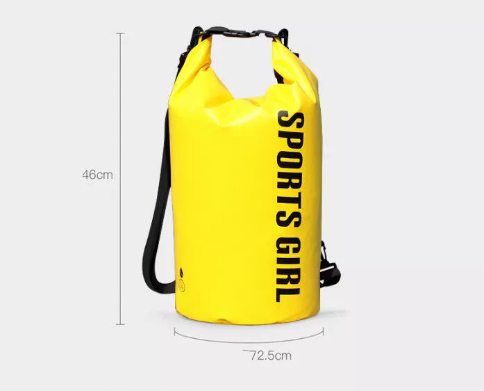 Yellow floating waterproof dry bag with dry and wet separation design, 15L capacity