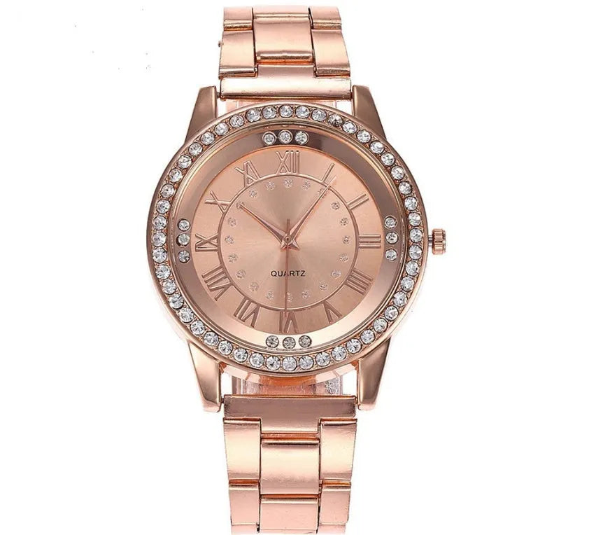 Vansvar women's quartz dress watch with 40mm round dial, alloy strap and rose gold or gold colour option