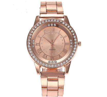 Vansvar women's quartz dress watch with 40mm round dial, alloy strap and rose gold or gold colour option