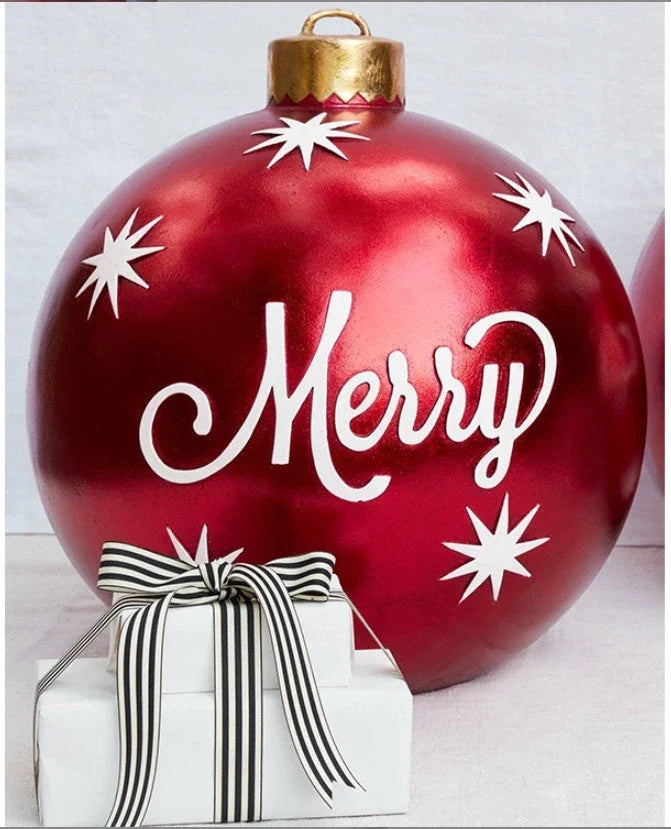 Vibrant, inflatable Christmas ornaments in various holiday designs for outdoor decoration