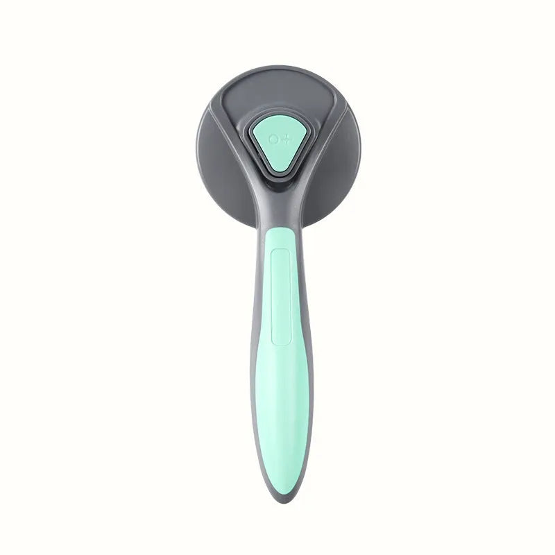 One button dog hair removal comb with stainless steel pins, 19.3cm long, in mint green or gentleman grey