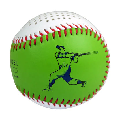 Baseball home design Bluetooth speaker in green colour showing front grille and USB port