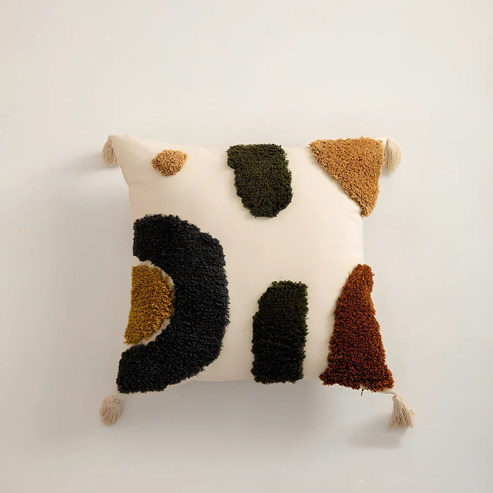 Tufted cotton pillowcase 45x45cm in dark gray flower field pattern for sofa decor