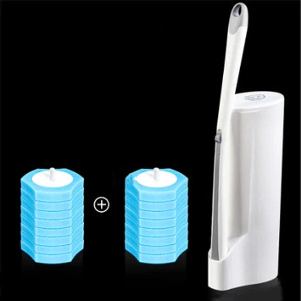 Disposable toilet cleaning brush with scrubbing pad for thorough, hygienic bathroom cleaning