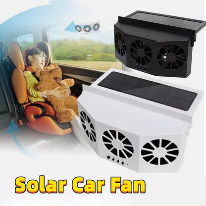 Solar-powered car ventilation fan with adjustable panels in white and black options
