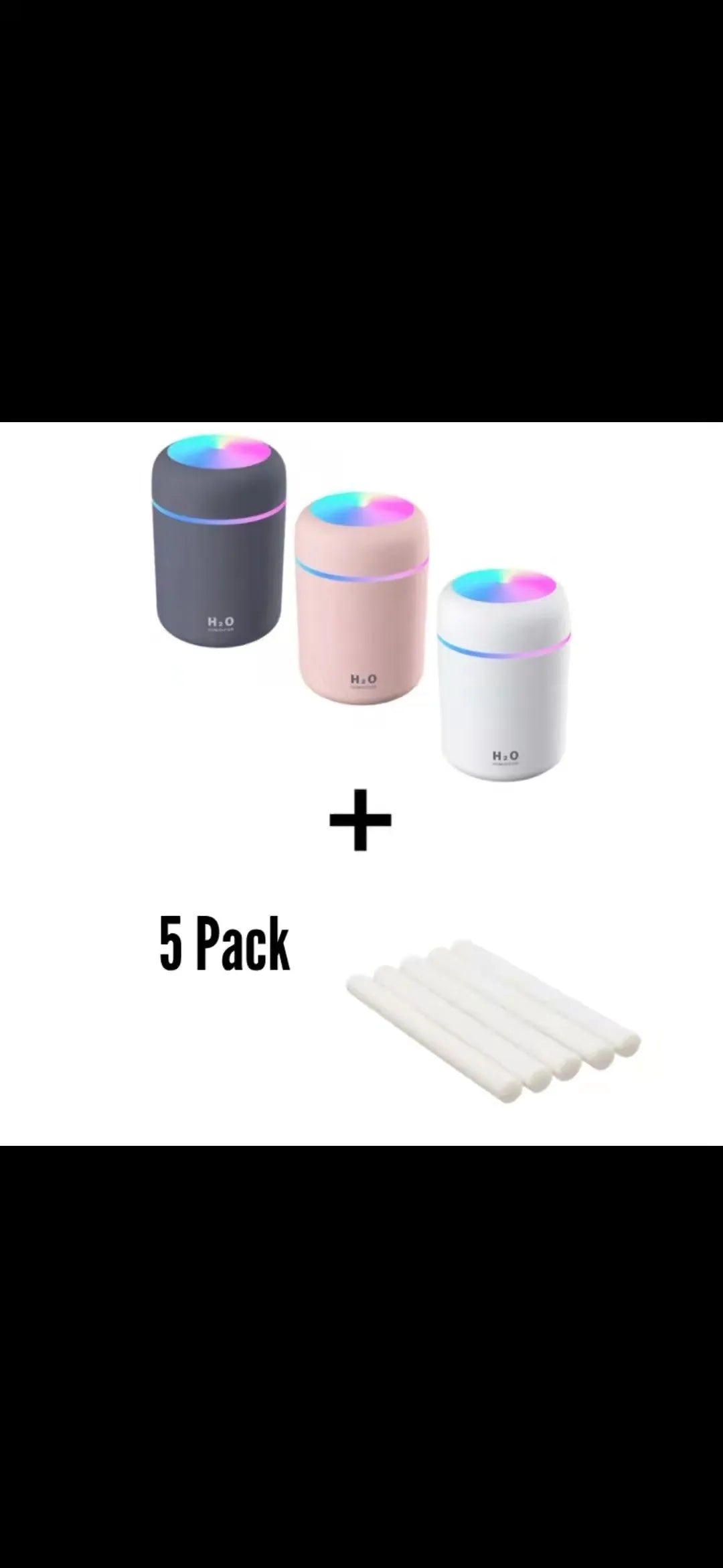 Pink white or navy blue USB desktop humidifier with LED mood lights and 300ml water tank