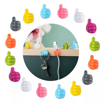 Silicone thumb wall hooks in various colors for organizing kitchen and bathroom items