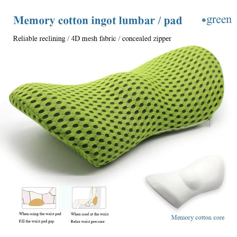 Ergonomic lumbar support pillow with grey 4D mesh fabric cover and memory foam core