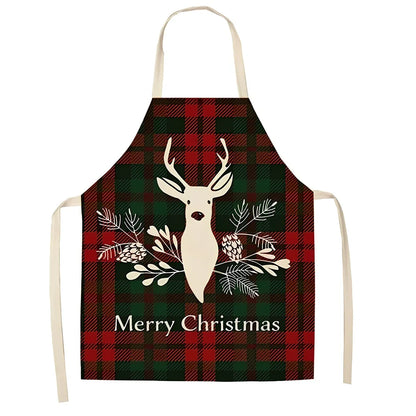 Cotton linen Christmas apron with adjustable straps showing 68x55 cm coverage area