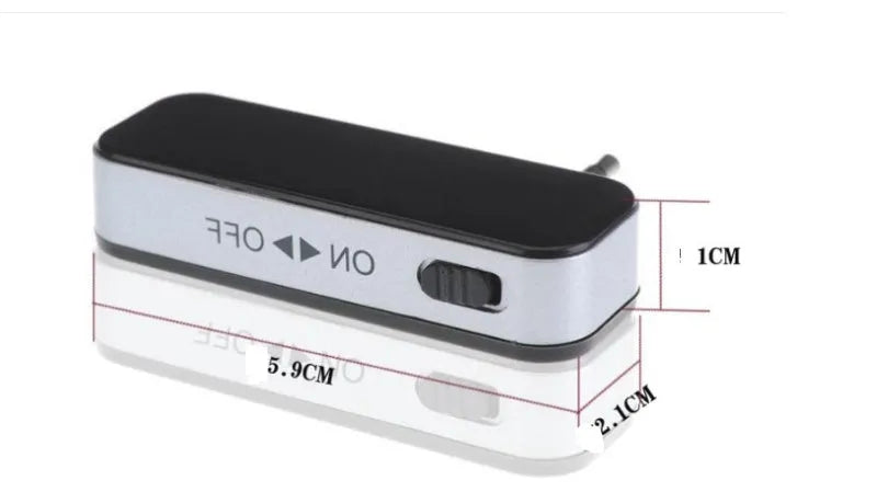 Black car FM transmitter with 3.5mm aux audio input, LCD display and PLL digital stereo, for Android phones and iPhones.