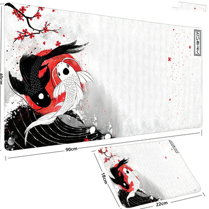 Large anime fish design mouse pad, rubber base, cloth surface, sizes 600x300x2mm to 1000x500x3mm, non-slip for desks