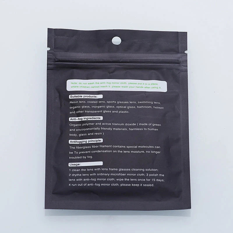 Anti-fog glasses cloth, 15x15cm, black, for clear, scratch-free lens cleaning