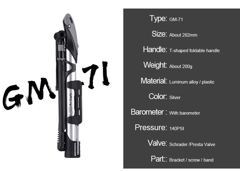 High-pressure bicycle pump with ergonomic handle and anti-skid base for stable, efficient tire inflation