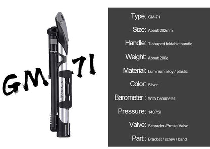 High-pressure bicycle pump with ergonomic handle and anti-skid base for stable, efficient tire inflation