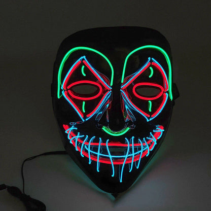 Glow-in-the-dark LED Halloween mask with adjustable straps and bright, mesmerizing illumination
