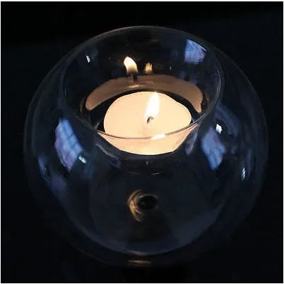 Europe style round hollow glass candle holder 8cm 10cm 12cm diameter handcrafted hot glass frying table tealight centrepiece home decor
