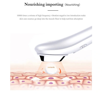 Electric Ultrasonic Facial Beauty Device in white, compact and portable design