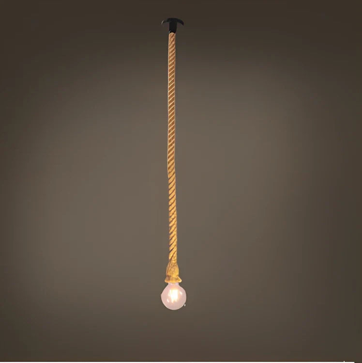 Industrial hemp rope chandelier with LED lighting and grass vine construction in retro design